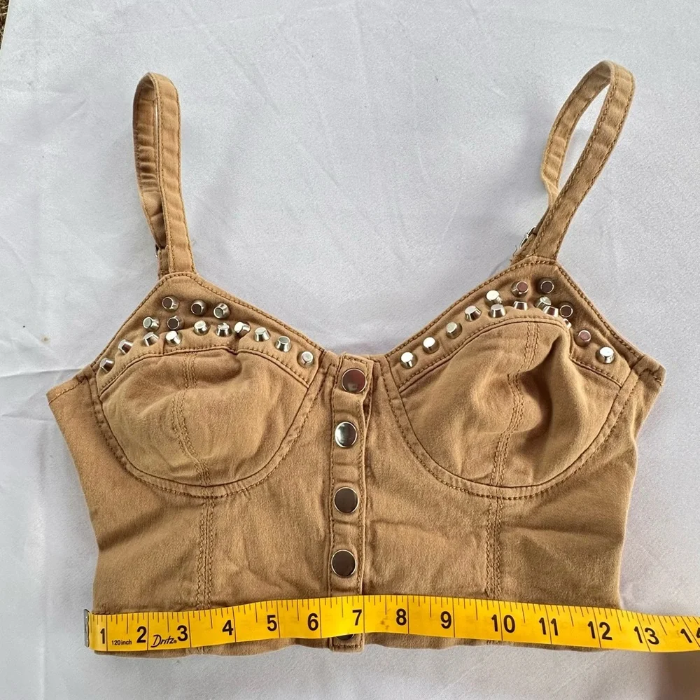 Studded Tan Button-Up Tank Top - Picture 6 of 7